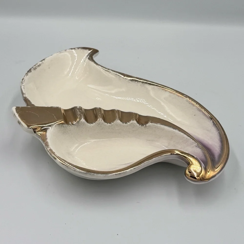 Vintage Mid-Century Made in Cali Purple & Gold Swirl Pottery Ashtray